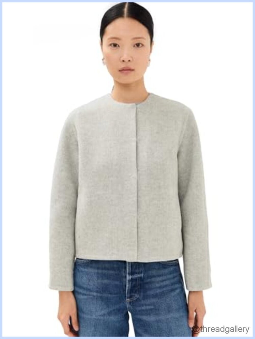 Wool Collarless Jacket with Boxy Silhouette